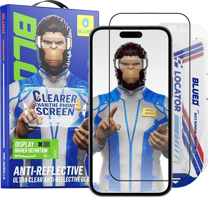 Produktbild Blueo - Anti-Reflective HD Glass with Applicator Pro - iPhone 15 / iPhone 16 - Black (1 Stk., Apple iPhone 15, Apple iPhone 16)