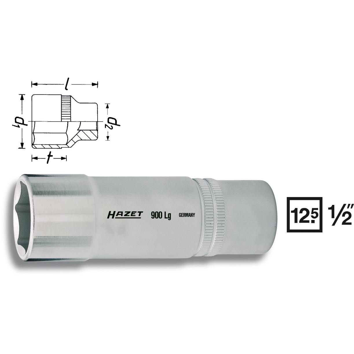 Thumbnail - HAZET, Steckschlüssel + Stecknuss, Steckschlüsseleinsatz ∙ Sechskant 900LG-19 ∙ Vierkant12,5 mm (1/2 Zoll) ∙ Aussen Sech...