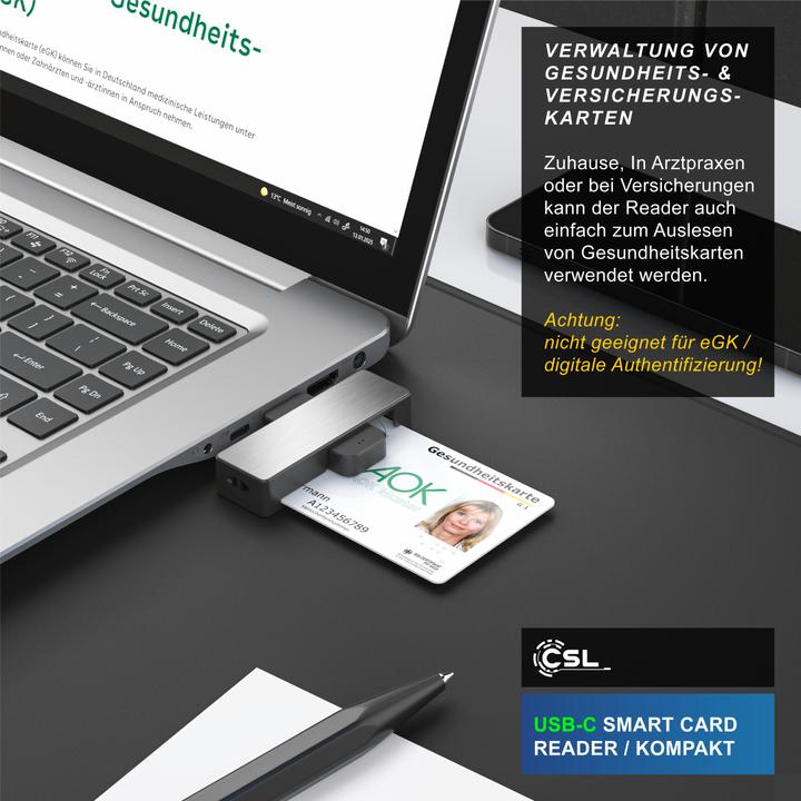 Produktbild CSL Chipkartenleser und Schreiber, USB Typ C Smart Card Reader, ISO 7816, MacOS, Win 10–11, Android (USB-C)
