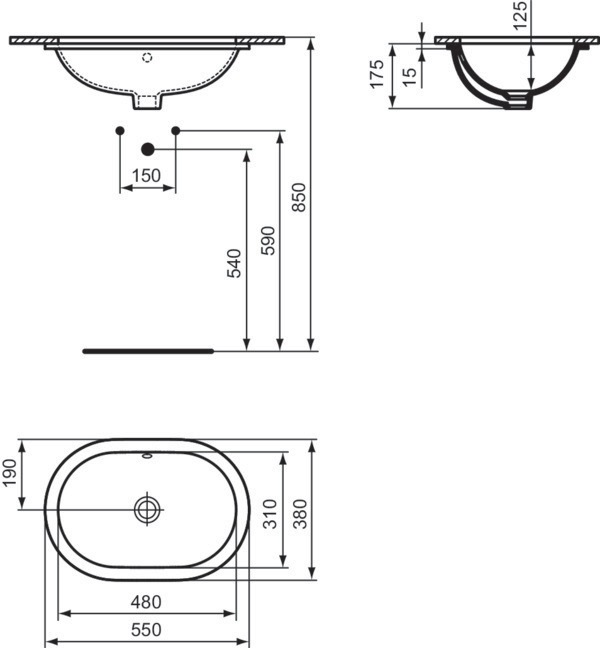 Actual product image Ideal Standard Connect Undercounter washbasin oval 550mm E5048 (380 mm, 550 mm)