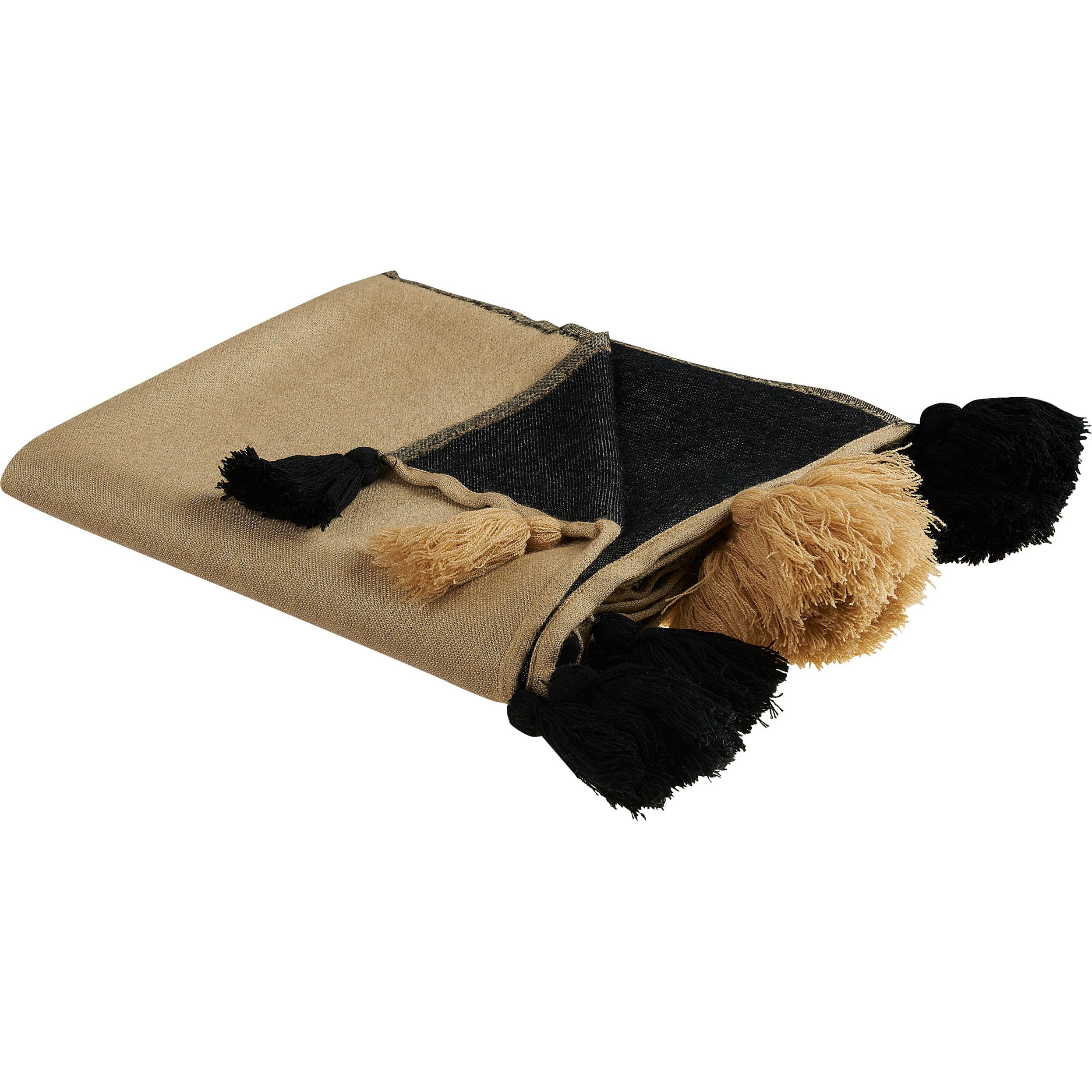 Beliani, Decke, Lumarko Decke 130 x 170 cm beige mit schwarzem THUMKI! (130 x 170 cm)