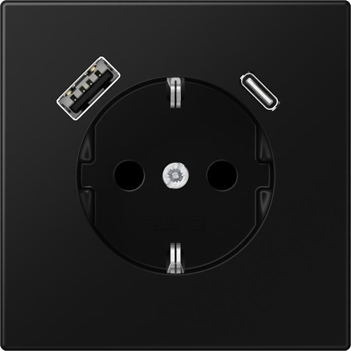 Actual product image JUNG SCHUKO socket outlet LS1520-15CASWM w.USB Type AC graphite black