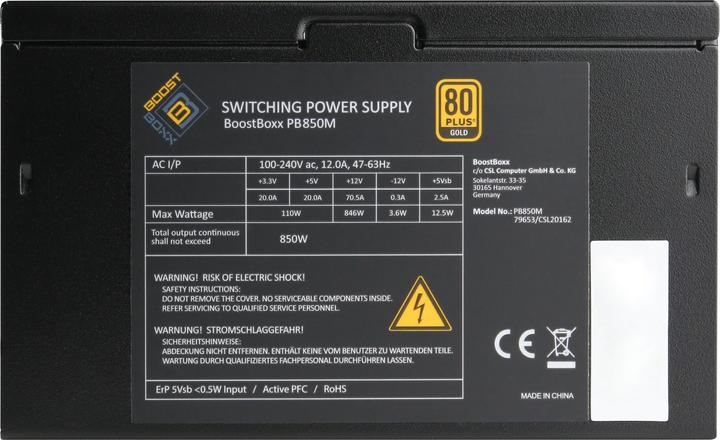 Actual product image CSL 850 Watt BoostBoxx Power Boost, Full-Modular, 91% Effizienz, 80 Plus Gold zertifiziert (850 W)