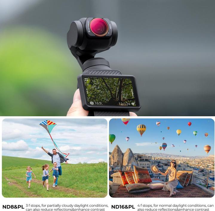 Actual product image K&F Concept 4pcs Filter Kit, Magnetic ND8/PL+ND16/PL+ND32/PL+ND64/PL, HD, Anti-Reflection Green Coating, Waterpr (Osmo Pocket 3)