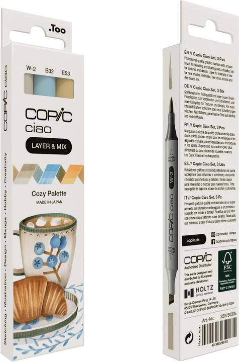 Image du produit Copic CIAO - Marqueurs (Palette Cozy. B-32 Bleu pâle, E-53 Soie brute, W-2 Warm Gray No. 2, 6 mm, 3 x)