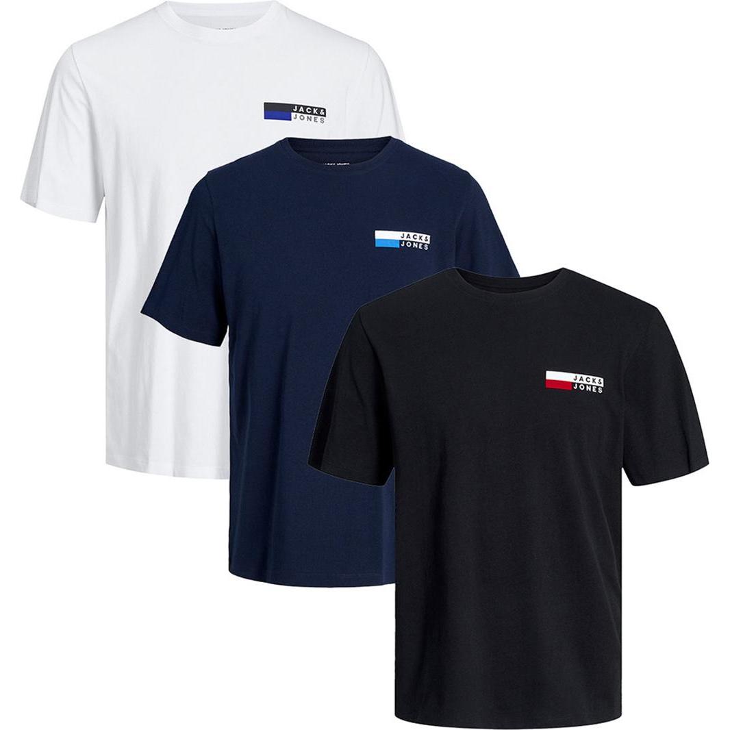 Jack & Jones, Herren, Shirt, 3er Pack Corp T-Shirt, Mehrfarbig, (M)