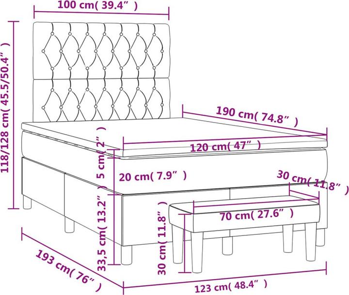 Actual product image vidaXL Boxspringbett (120 x 190 cm)