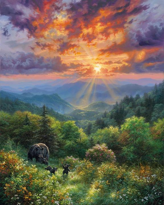 Actual product image Figured'Art Paint by Numbers framed - Bear and Sunset