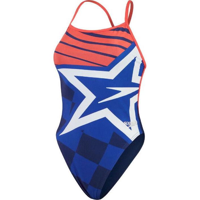 Thumbnail - Speedo, Damen, Badeanzug, Placement Digital Vback, Blau, (38)