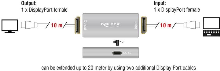Actual product image Delock DisplayPort 1.4 Repeater 8K 30 Hz 20 m (5.80 cm)