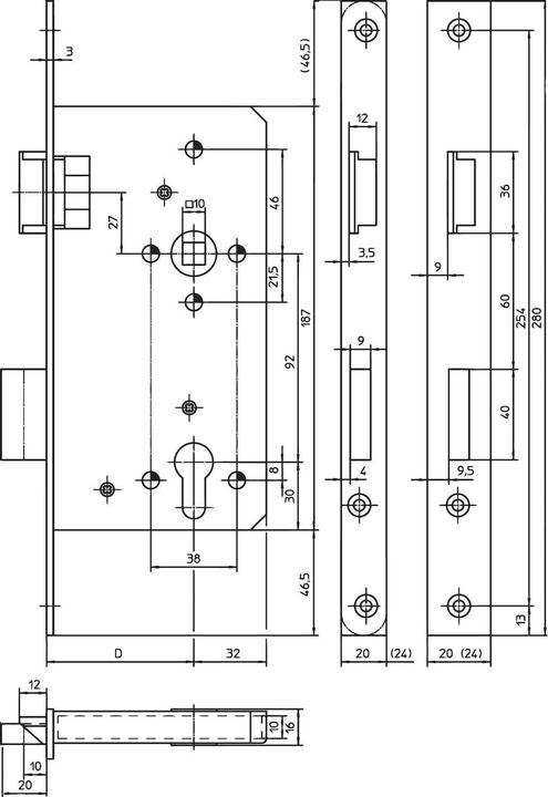 Immagine prodotto KFV Serratura da infilare (secondo DIN) 154 1/2 PZW, destra, DM80, rotonda, color argento antico