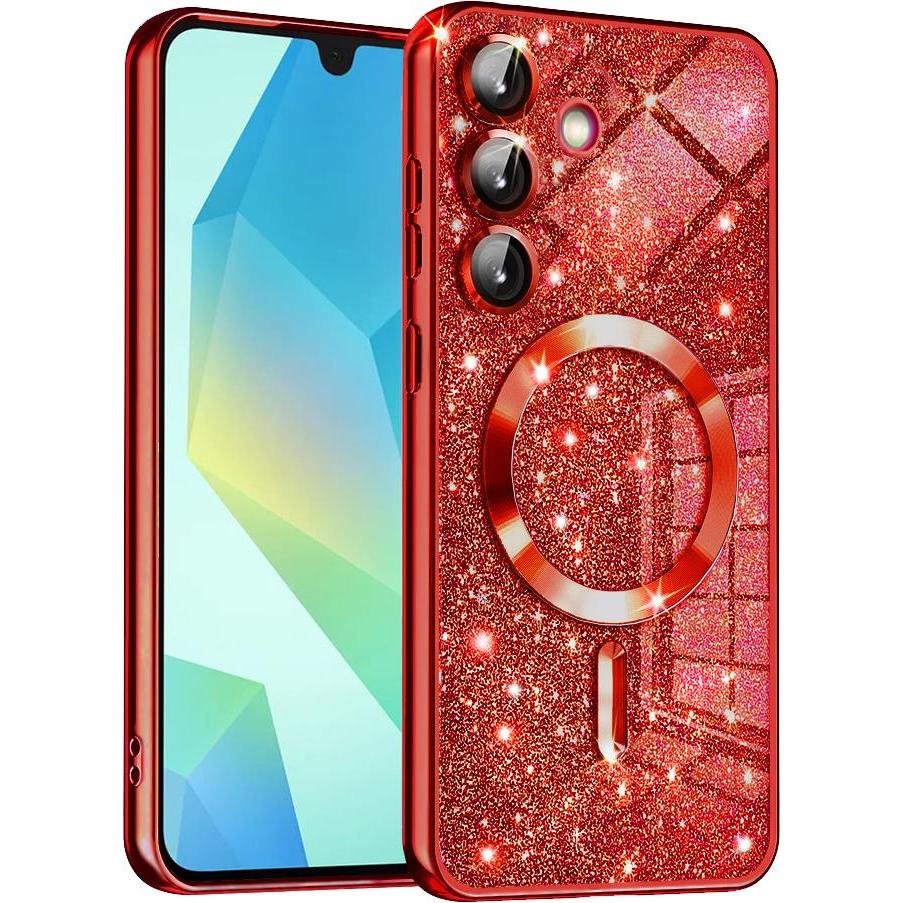 Techsuit - Luxury Glitter MagSafe - Samsung Galaxy A16 4G / A16 5G - Red (Samsung Galaxy A16, Samsung Galaxy A16 5G), Cover smartphone, Rosso