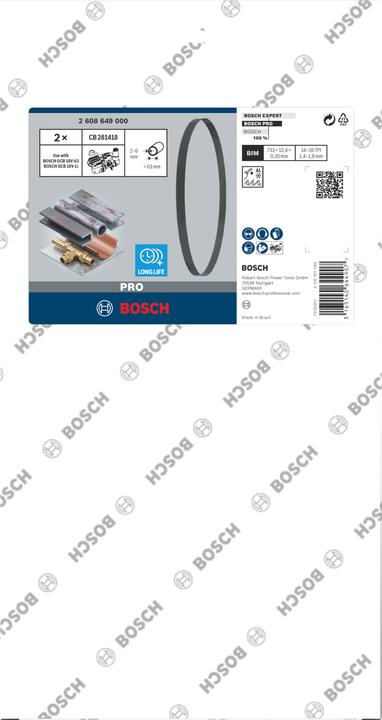 Nutritional values and ingredients Bosch Professional Zubehör PRO CB281418 Bandsaw blade, 733 mm, 2-piece.