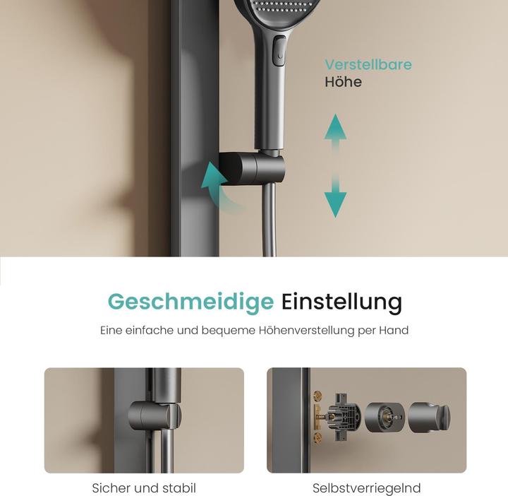 Produktbild Emke Duschsäule inkl. Thermostat Duschsystem Regendusche 36 cm Handbrause mit 4 Strahlarten Anthrazit