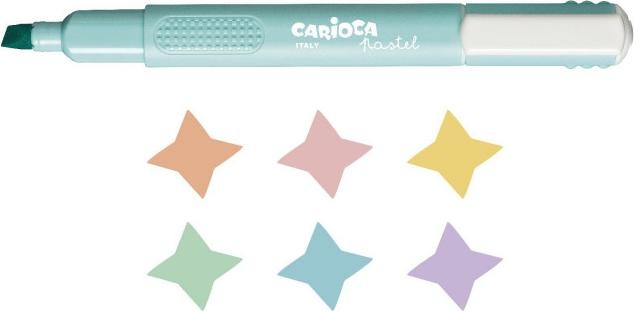 Produktbild Carioca Textmarker Pastell 6 Farben (Orange, Violett, Blau, Grün, Pink, Gelb, Pastell, 5 mm, 6 x)