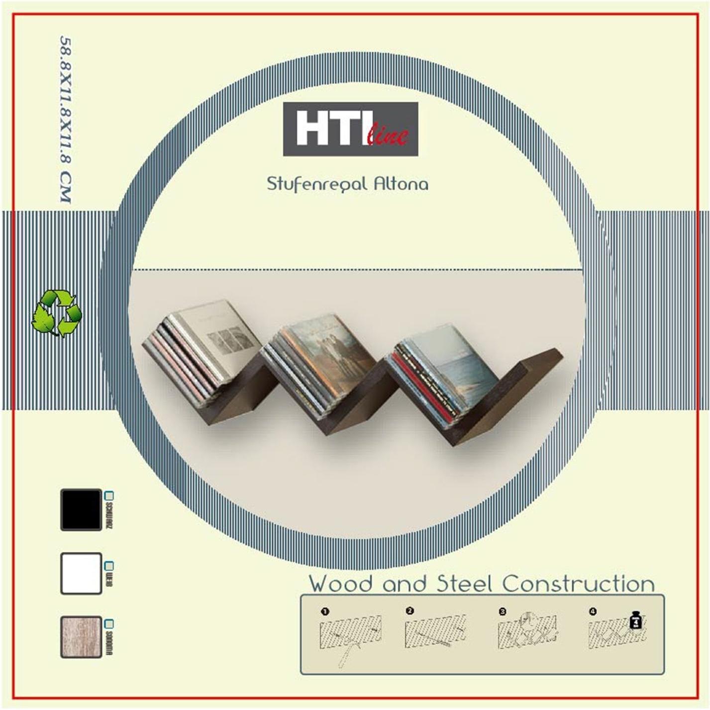 Thumbnail - HTI-Living, Regal, Wandregal Altona Schwarz (59 x 12 x 12 cm)