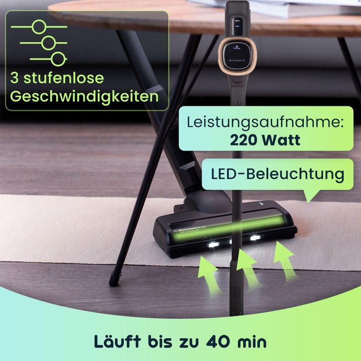 Immagine prodotto BerlingerHaus Aspirapolvere a batteria di design, motore BLDC da 220 W, batteria Li-ION da 25,9 V, nero-oro rosa