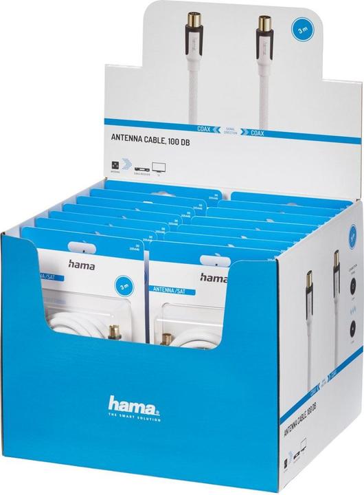 Produktbild Hama Antennen-Kabel Koax-Stecker-Koax-Kuppl., Gewebe, verg., 3,0 m, 100 dB, Weiss (100 dB, Antennenkabel)