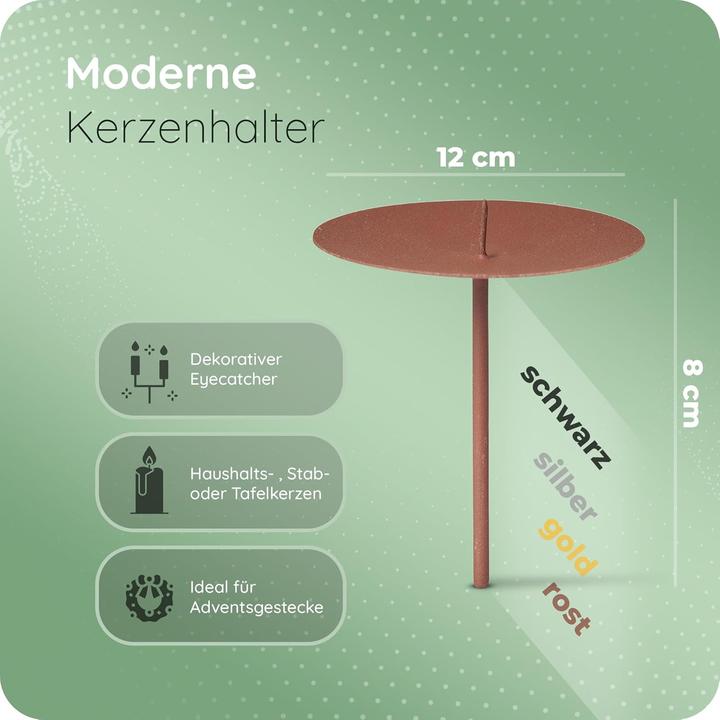 Produktbild Novaliv 8x Kerzenpick | Dorn, 12 cm ROST | Kerzenhalter für Adventskranz Kerzenpin Weihnachtskranz (12 x 12 x 12 cm)