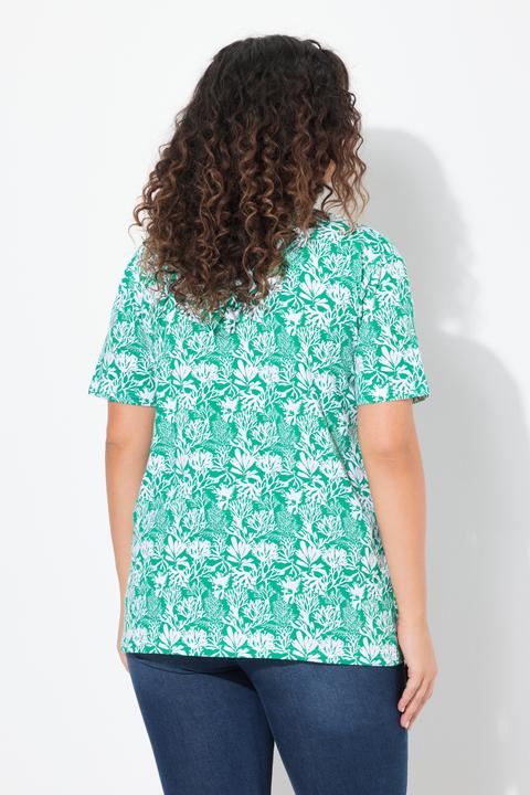 Produktbild Ulla Popken T-Shirt, floraler Druck, A-Linie, V-Ausschnitt, Halbarm (62)
