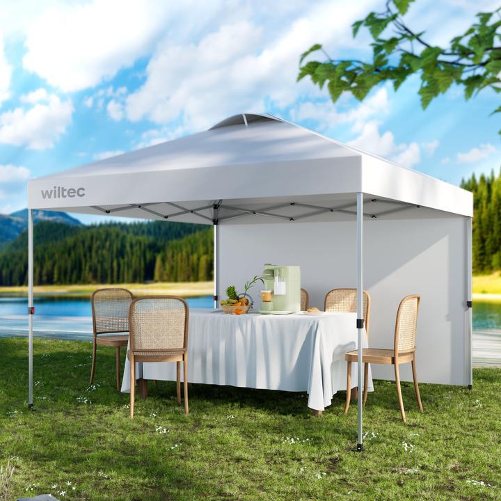 Actual product image Wiltec Pop up Pavillon 3x3m weiss Seitenteil Räder Gartenpavillon Faltpavillon (300 cm, 300 cm)