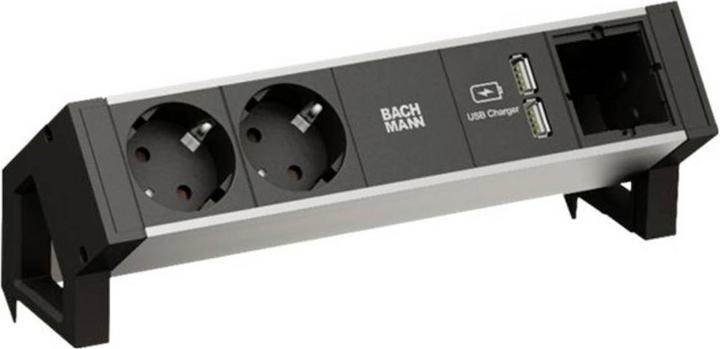 Actual product image Bachmann Desk 2 Alu Black (4x, CEE 7/3, USB-A)