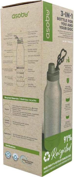 Actual product image Asobu - Dog Bowl Buddy - recycled stainless steel bottle with 2 bowls silver