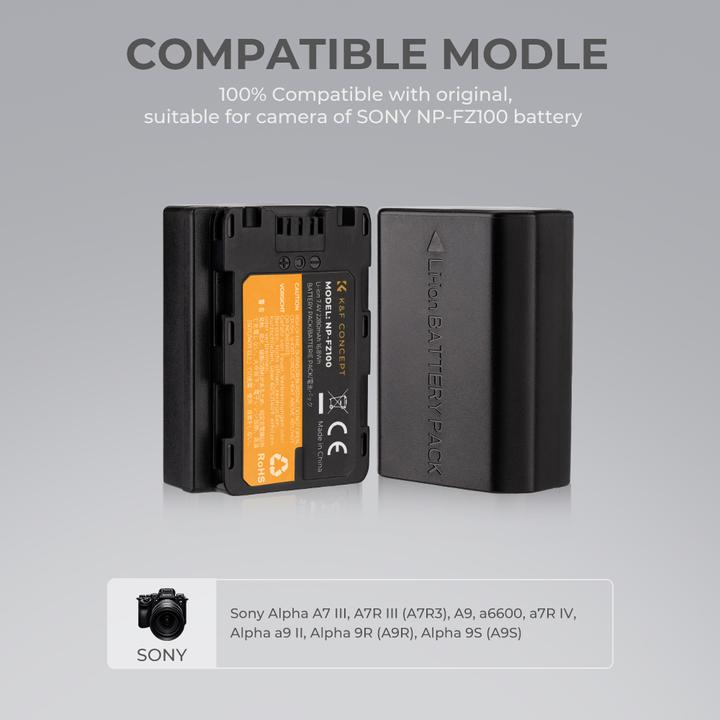 Produktbild K&F Concept FZ100 2280mAh Digital Camera Dual Battery with LED Dual Channel Charger, for Sony Camera (Kamera Akku)