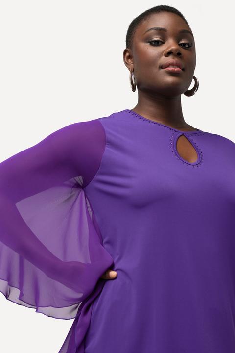 Immagine prodotto Ulla Popken T-shirt con applicazioni, scollo a girocollo e maniche ad aletta in chiffon (46, 48)