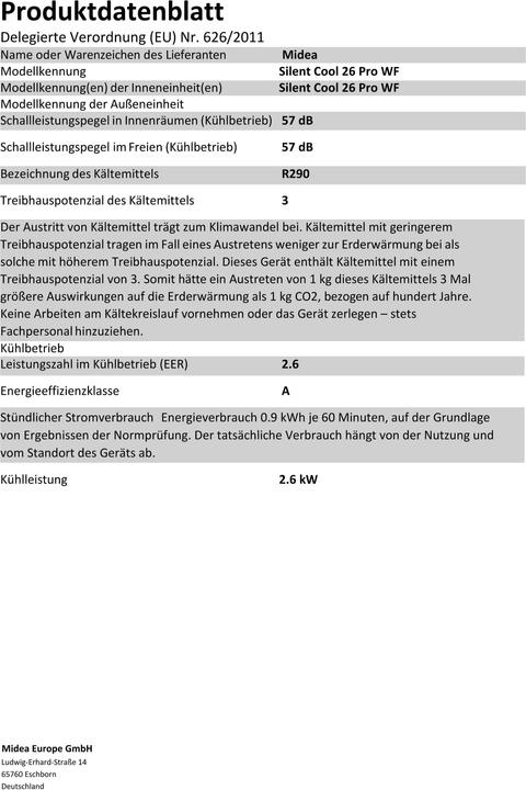 Actual product image Midea Silent Cool 26 Pro WF (31 m², 9000 BTU/h)