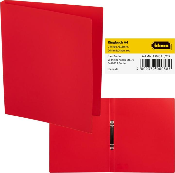Actual product image Idena Ring binder A4 PP red 20mm 2 rings (A4, 20 mm, 1 pcs.)