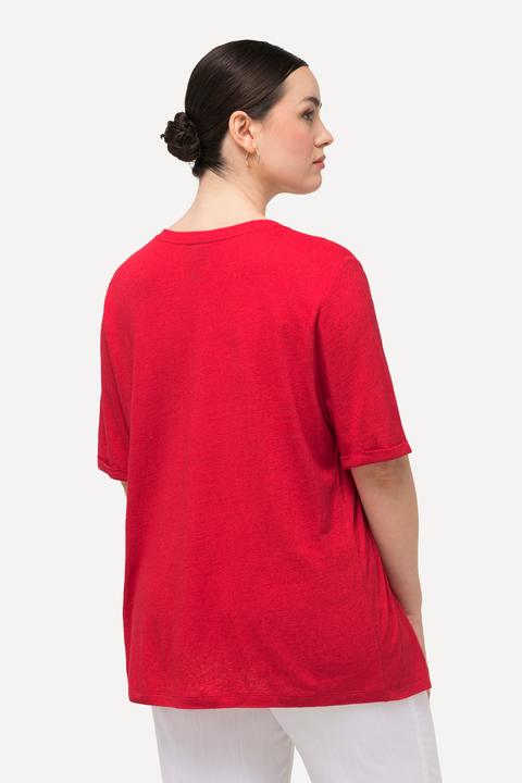Image du produit Ulla Popken T-shirt à manches courtes et col V. Tissu texturé. Poche poitrine (50, 52)