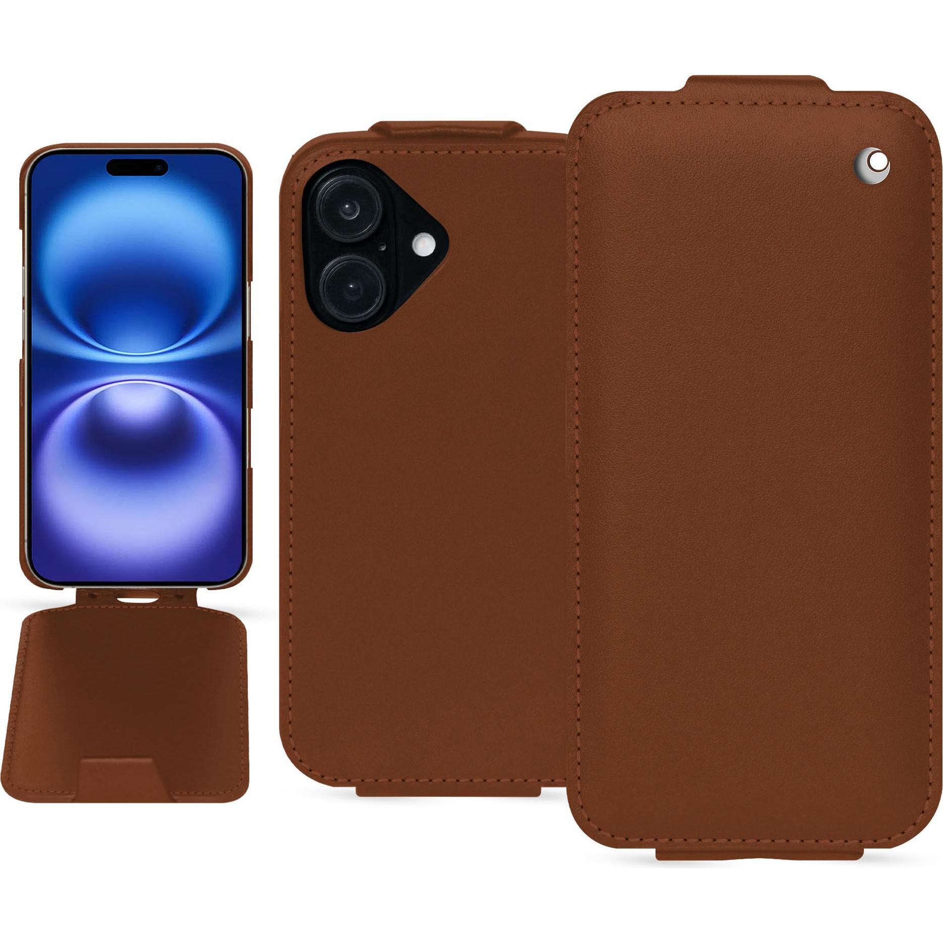 Noreve Lederschutzhülle vertikal (Apple iPhone 16), Smartphone Hülle, Braun