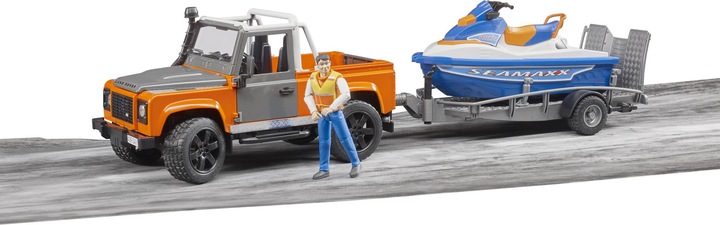 Produktbild Bruder Fahrzeug Land Rover Defender Pick Up mit Anhänger, Jet-Ski und Fahrer