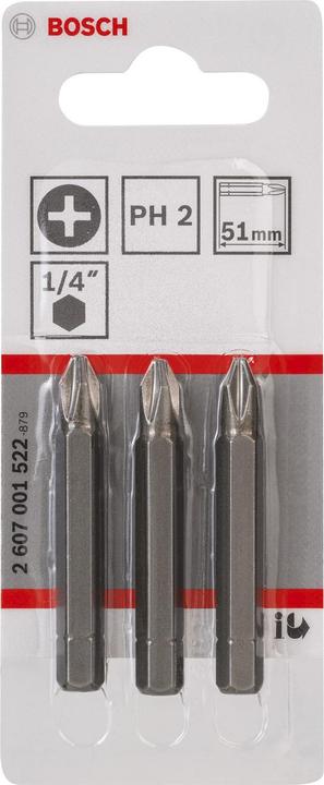 Produktbild Bosch Professional Zubehör Schrauberbit Extra-Hart PH 2, 51 mm, 3er-Pack (Kreuz Phillips PH)