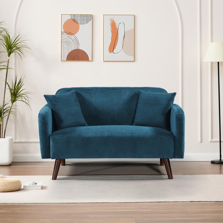 Actual product image En.Casa 2-Sitzer Sofa Midt 132x70x81 cm Cord Blau (2 person sofa)