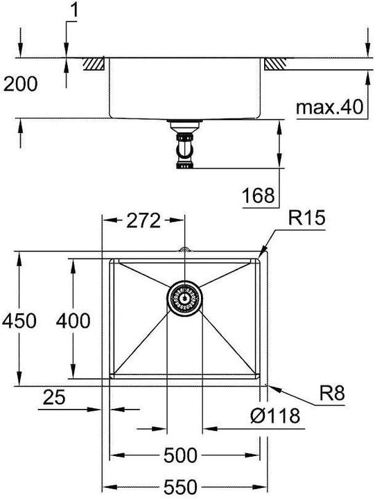 Actual product image Grohe K700 Unterbau Edelstahlspüle (Fitted sink, 40 cm, 50 cm)