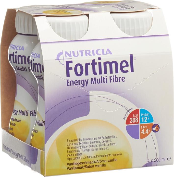 Actual product image Fortimel Energy Multi Fibre Vanilla (4x200ml) (Vanilla, Strawberry, Chocolate, 4 pcs., 965 g)