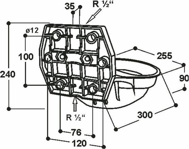 Image du produit Suevia Drinkbak (Kunststof / 1/2 Messing) - Model 12 P