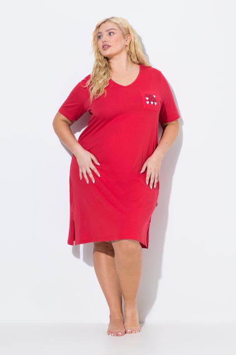 Image du produit Ulla Popken T-shirt long motif coeurs, col en V et manches courtes (50, 52)