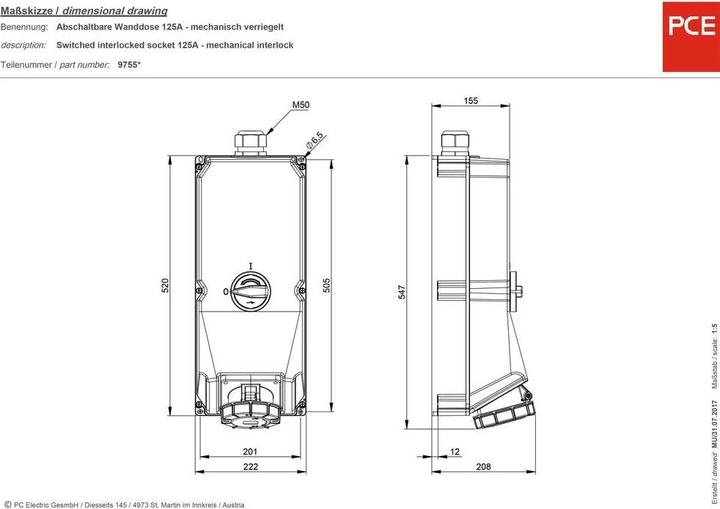 Actual product image PCE CEE wall socket 125 A 5pole 400 V 975