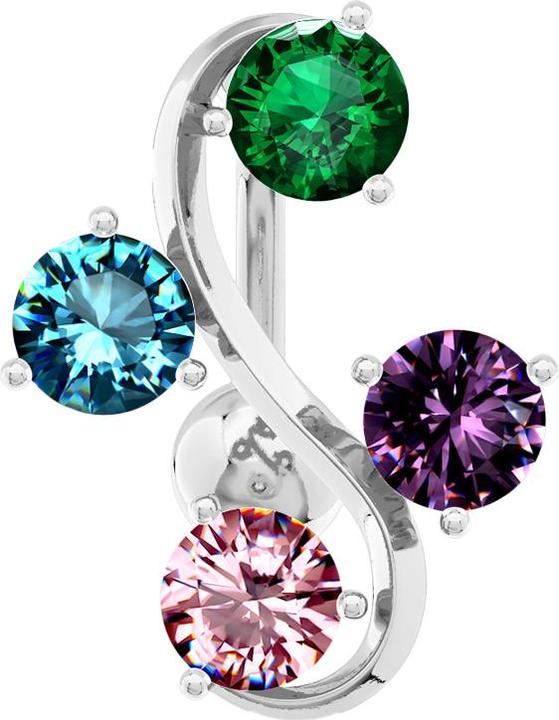 Immagine prodotto Star Piercing Banana d'argento con vite a sfera con quattro cristalli colorati (Ottone, Acciaio chirurgico 316L)