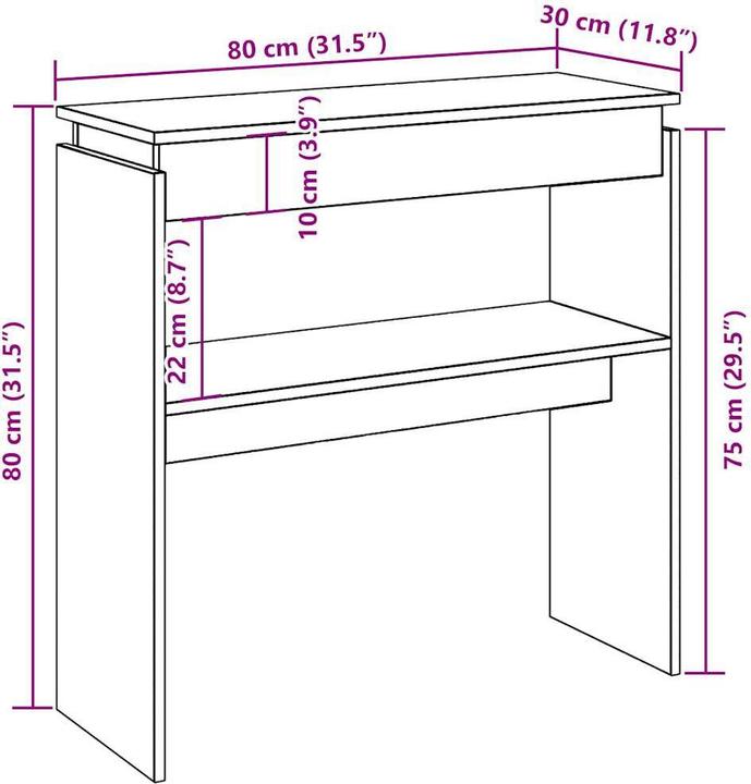 Image du produit vidaXL Konsolentisch (80 x 30 x 80 cm)