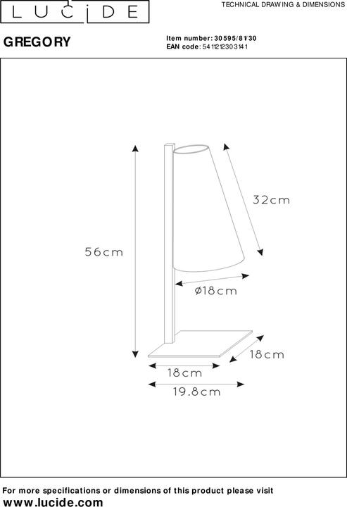 Produktbild Lucide GREGORY - Tischlampe - 1xE27 - Schwarz 30595/81/30 (E27)