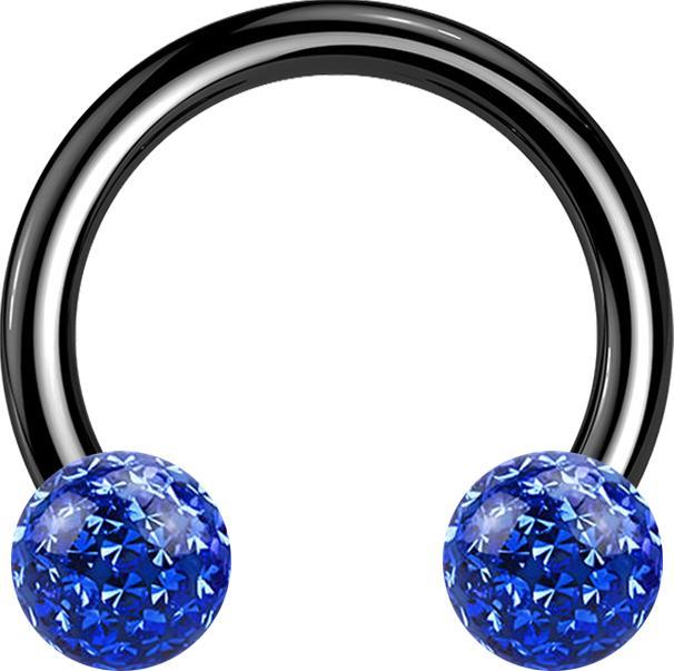 Actual product image Star Piercing Micro Circular Barbell black with two crystal balls dark blue epoxy protective layer (Titanium, without brass)