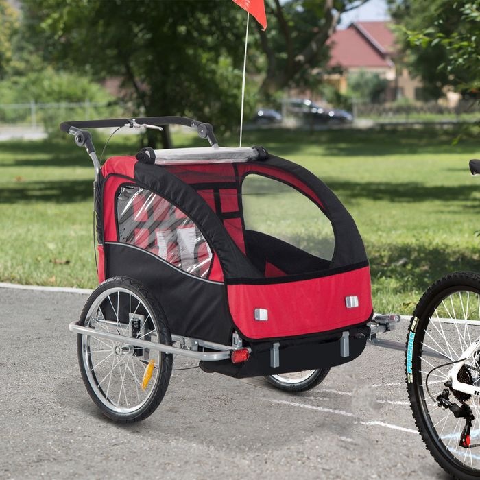 Produktbild Swisshandel24 Kinderanhänger für 2 Kinder Regenschutz atmungsaktiv Oxfordgewebe Rot 155x88x108cm