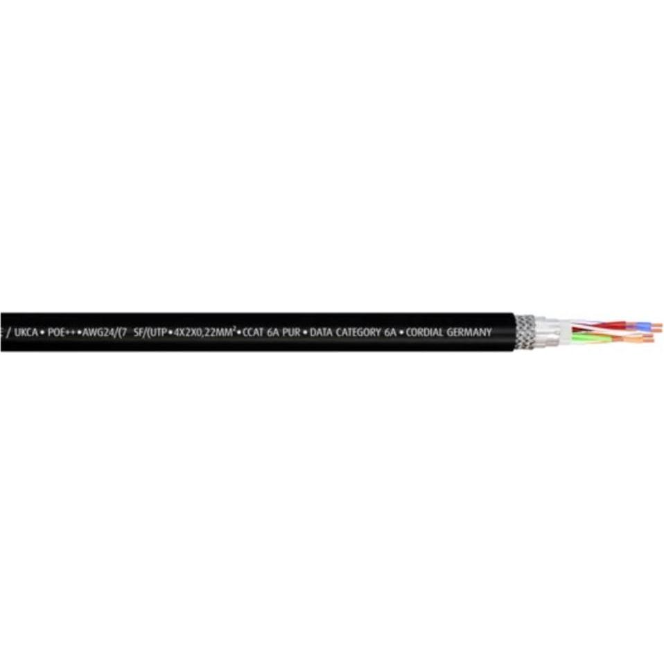 Cordial 15608 RJ45 Netzwerkkabel, Patchkabel CAT 6a SF/UTP 1.00 m Schwarz PUR-Ma (SF/UTP, CAT6a, 1 m), Netzwerkkabel