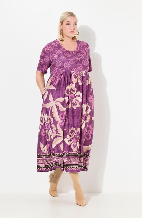 Produktbild Ulla Popken Jerseykleid, A-Linie, floraler Mustermix (68)
