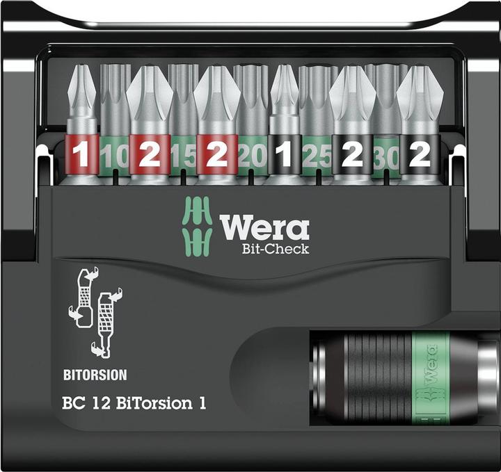 Image du produit Wera Bit-Check 12 BiTorsion 1 (Croix Phillips PH M1, Croix Phillips PH M2, Croix Pozidriv PZ M1, Croix Pozidriv PZ M2)