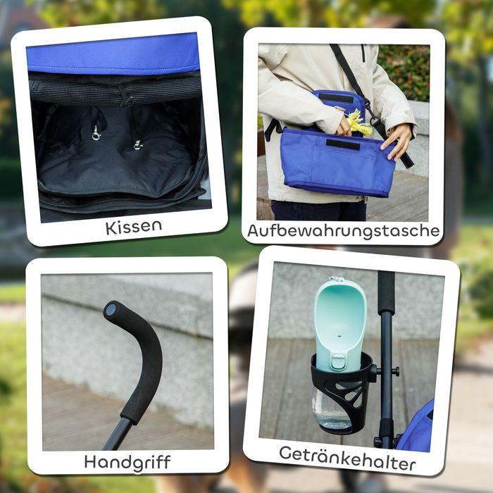 Actual product image Swisshandel24 Hundewagen Hundebuggy klappbar für Hunde & Katzen bis 4 kg Dunkelblau (Cat, Dog, Foldable, Safety closure, Washable)